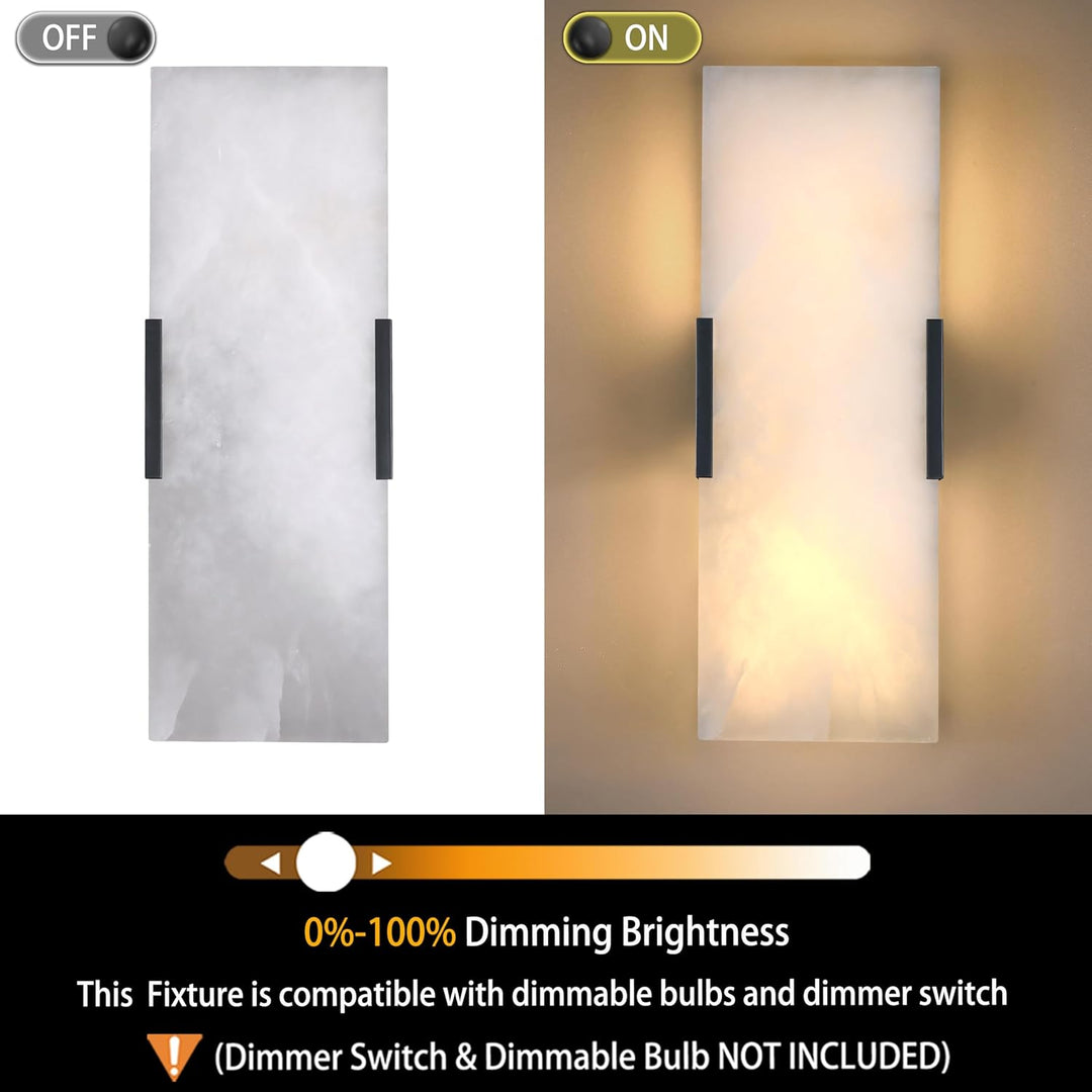 SCH12 Alabaster Marble 15" Indoor Wall Sconce Light Dimmable LED E12 Candelabra Base Socket Line Voltage 120V