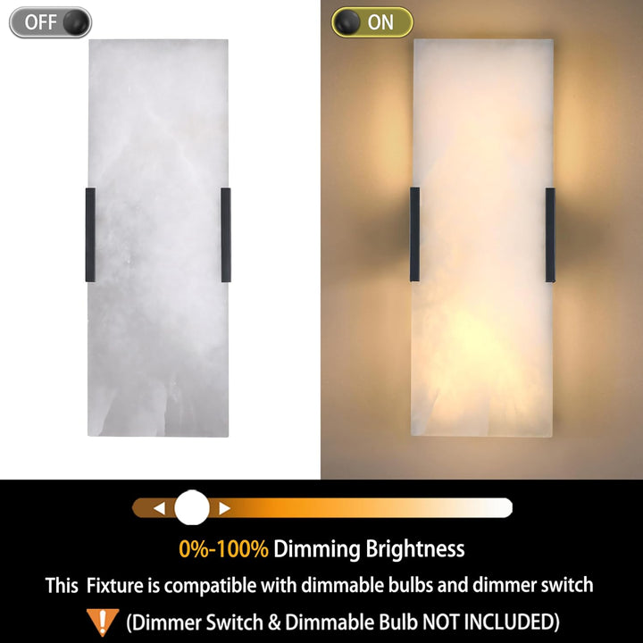 SCH12 Alabaster Marble 15" Indoor Wall Sconce Light Dimmable LED E12 Candelabra Base Socket Line Voltage 120V