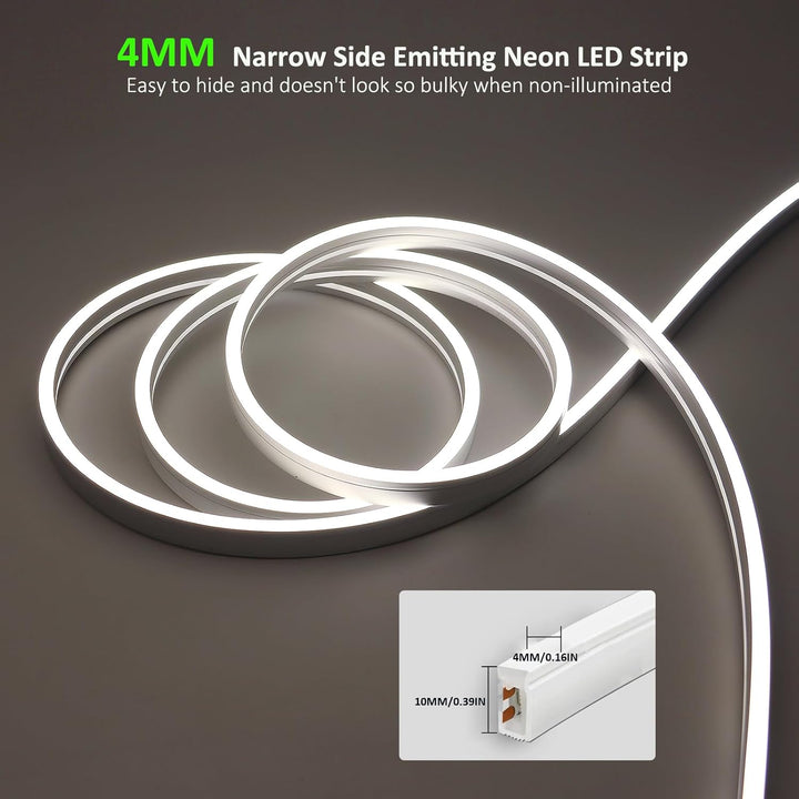 Outdoor Landscape Lighting LED 12V Low Voltage SLN01 Dotless COB Neon LED 16.4FT (5M) Strip Light DC24V 2.44W/ft IP67 4MMx10MM Outdoor Rated Dimmable Low Voltage Silicone Strip Light 5000K Daylight White