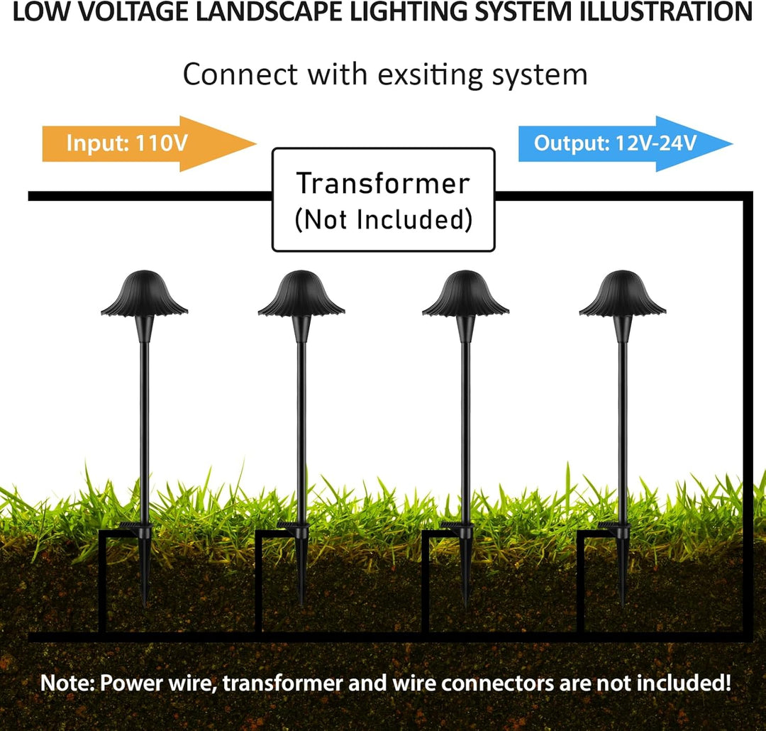 Outdoor Landscape Lighting LED 12V Low Voltage ALPR01 12V Low Voltage 5W 10-Color RGBCW LED Landscape Lighting 200LM, Black Umbrella Pathway Light Package, Die-Cast Aluminum, IP65 Waterproof