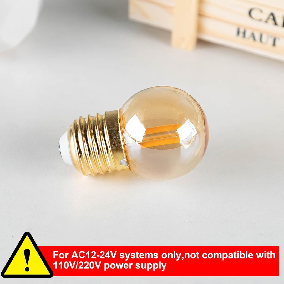 Outdoor Landscape Lighting LED 12V Low Voltage E26 1W 100LM 12V-24V 2200K Amber AC/DC LED Filament Edison 6-Pack Bulbs Package Energy Saving Low Voltage Light Bulb