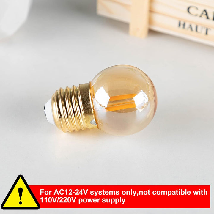 Outdoor Landscape Lighting LED 12V Low Voltage E26 1W 100LM 12V-24V 2200K Amber AC/DC LED Filament Edison 6-Pack Bulbs Package Energy Saving Low Voltage Light Bulb