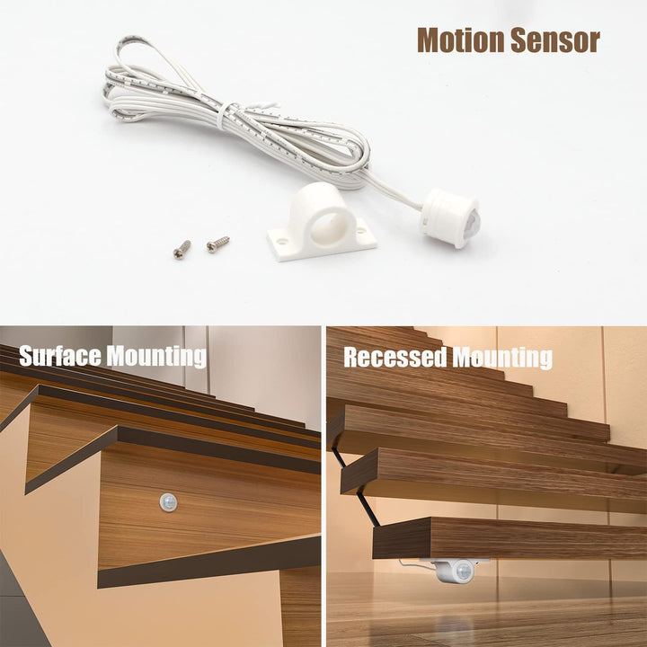 SLMS01 Intelligent Motion Sensor LED COB Strip Light Stair Light Kit 16 or 20 Stairs, Step by Step Control with Remote PIR & Light Sensor Control