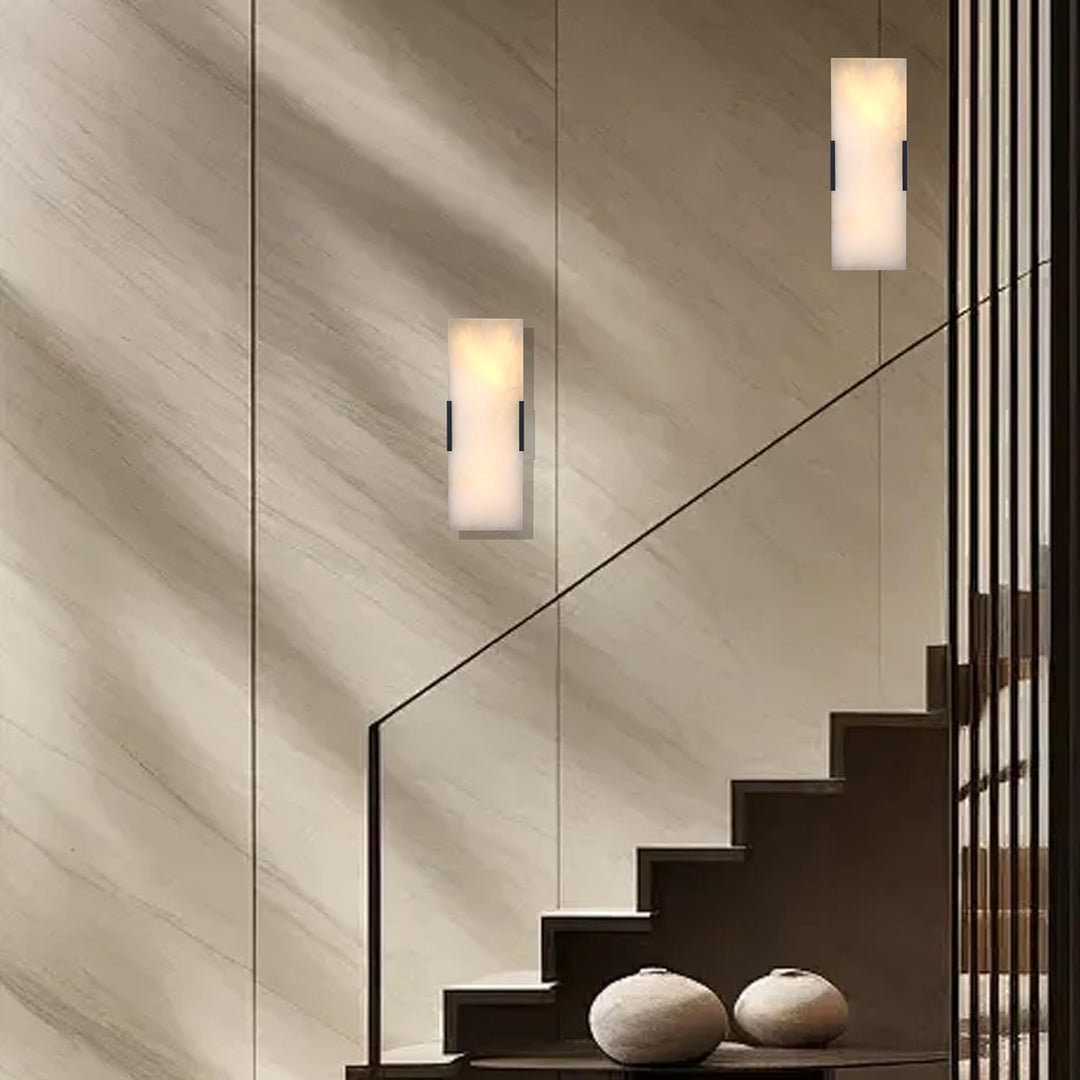 SCH12 Alabaster Marble 15" Indoor Wall Sconce Light Dimmable LED E12 Candelabra Base Socket Line Voltage 120V