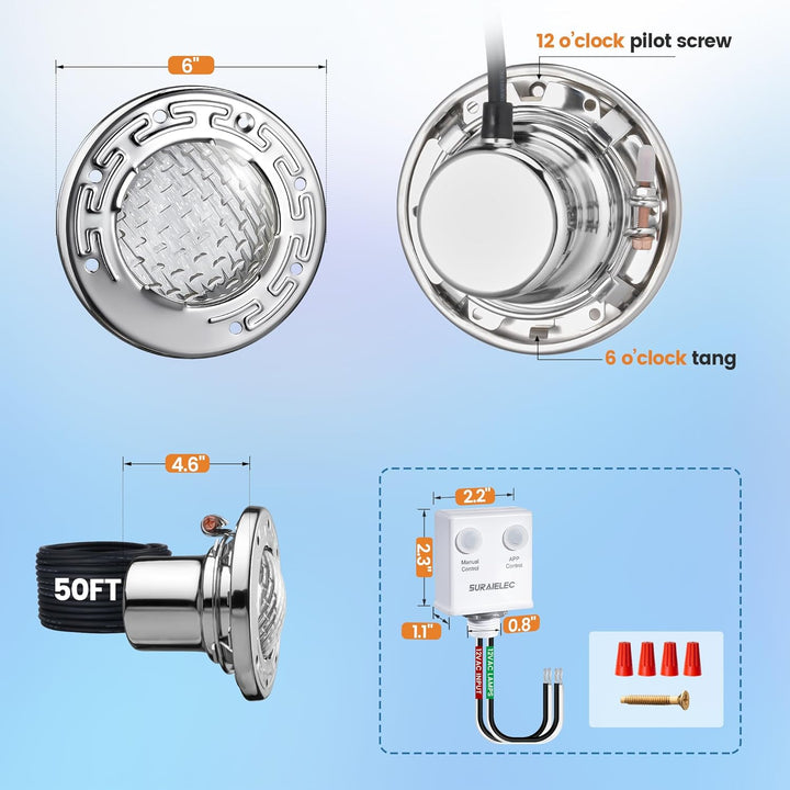 PL35 12V AC Smart LED Stainless Steel Pool Light Jacuzzi Spa RGB Color Changing Low Voltage Light, Works with Alexa, Google Assistant via Smart Life App