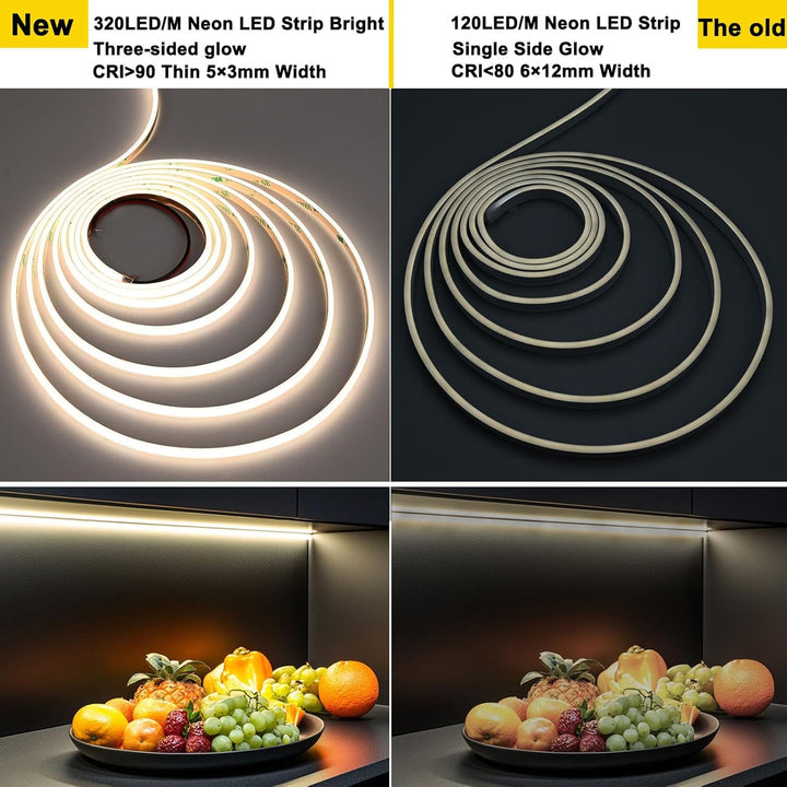 SLN13 Dotless Ultra Thin COB Neon LED Strip Light 1.46W/ft 5x3mm 3000K/4000K DC24V IP65 Outdoor Rated Dimmable Low Voltage Silicone Strip Light with Back Adhesive