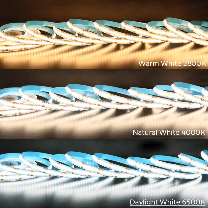 SLD09 Dotless Linear LED RGB CCT Color Changing and Tunable White 16.4ft (5M) 5.5W/ft COB Strip Lights IP20/IP67 Low Voltage 12mm DC24V Tape Light