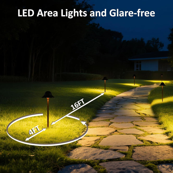 Outdoor Landscape Lighting LED 12V Low Voltage ALPR01 12V Low Voltage 5W 10-Color RGBCW LED Landscape Lighting 200LM, Black Umbrella Pathway Light Package, Die-Cast Aluminum, IP65 Waterproof