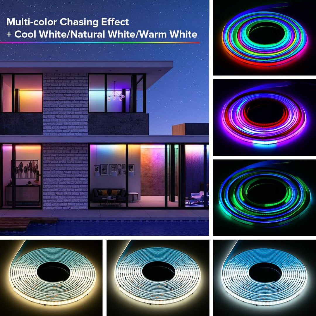 SLD28 Dotless COB Smart RGBW-IC WS2814 784LED/M 14IC/M 7.31W/ft 10mm Addressable Color Flowing LED Strip Light DC24V Low Voltage Strip Light IP20 for Indoor and IP66 Waterproof