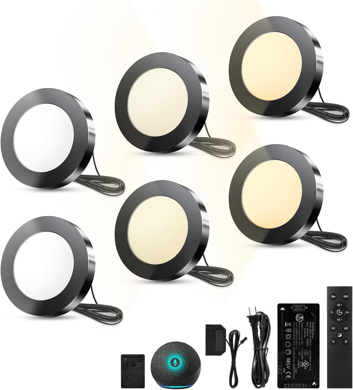 Outdoor Landscape Lighting LED 12V Low Voltage CBSA01 6 Pack 2W 12V 3000K-6000K Smart Recessed Cast Aluminum Cabinet Light Energy Saving Dimmable LED Downlighting with Remote Control