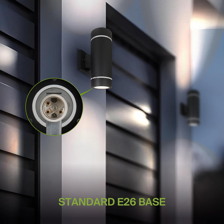 SCSH02 120V Line Voltage LED Aluminum Cylinder Up Down Light 2 Directional Sconce Lighting Medium Base Sockets