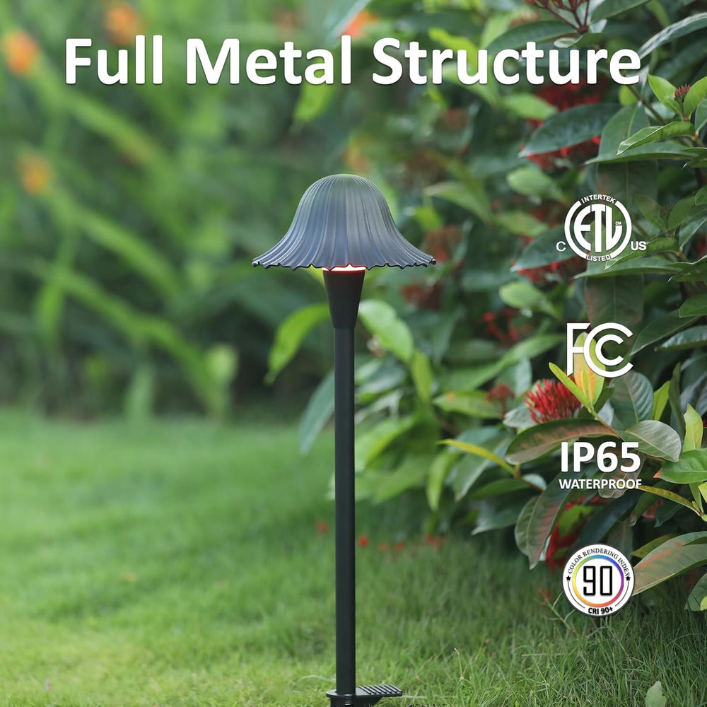 Outdoor Landscape Lighting LED 12V Low Voltage ALPR01 12V Low Voltage 5W 10-Color RGBCW LED Landscape Lighting 200LM, Black Umbrella Pathway Light Package, Die-Cast Aluminum, IP65 Waterproof