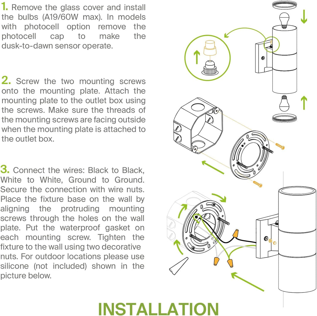SCSH03 120V Line Voltage LED Aluminum Cylinder Up Down Light Mono Directional Sconce Lighting Medium Base Sockets