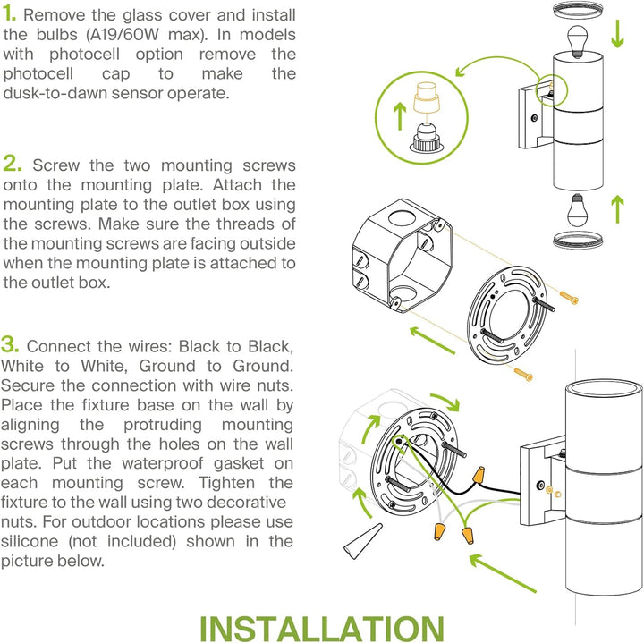 SCSH03 120V Line Voltage LED Aluminum Cylinder Up Down Light Mono Directional Sconce Lighting Medium Base Sockets