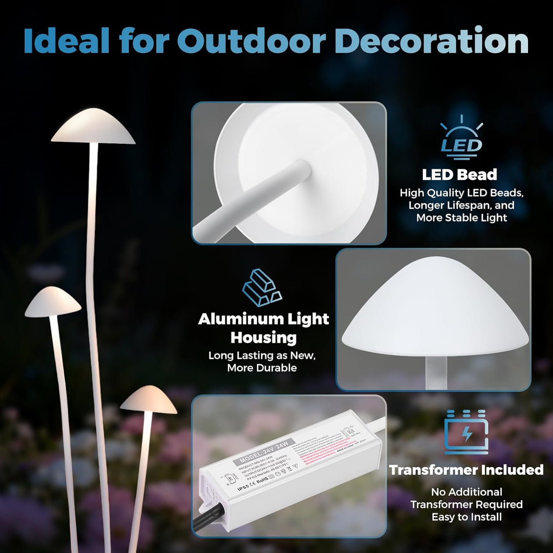 Outdoor Landscape Lighting LED 12V Low Voltage ALP72 DC24V Set of 3 White Mushroom Aluminum 3000K Warm White Integrated LED Low Voltage Path Light with Transformer Included
