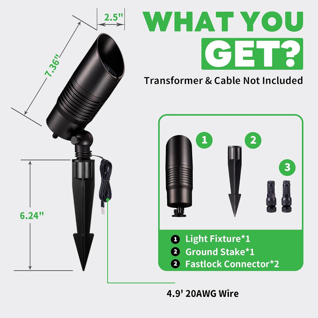 ALSR04 RGB+2700K-5000K LED Landscape Spotlights Package, 5W Low Voltage 12V Cast Aluminum Directional Outdoor Landscape Lighting IP65 Waterproof