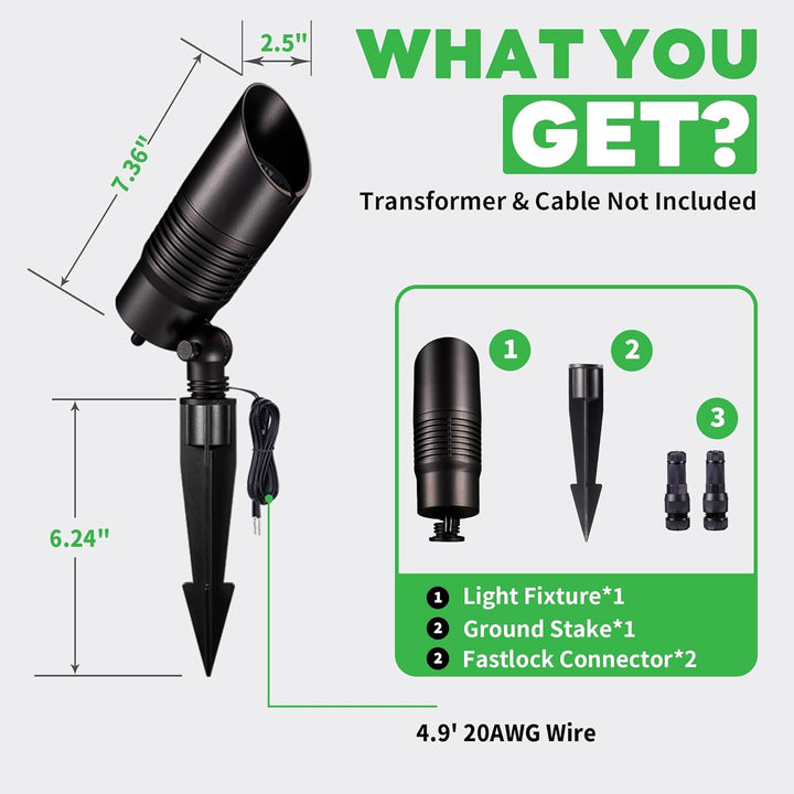 ALSR04 RGB+2700K-5000K LED Landscape Spotlights Package, 5W Low Voltage 12V Cast Aluminum Directional Outdoor Landscape Lighting IP65 Waterproof