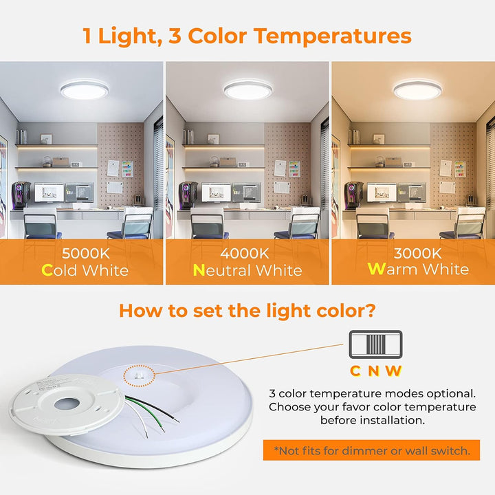 9" LED Selectable 120V Line Voltage 18W 1800LM 3CCT 3000K/4000K/5000K CRI90 Non-dimmable White Flush Mount Ceiling Light