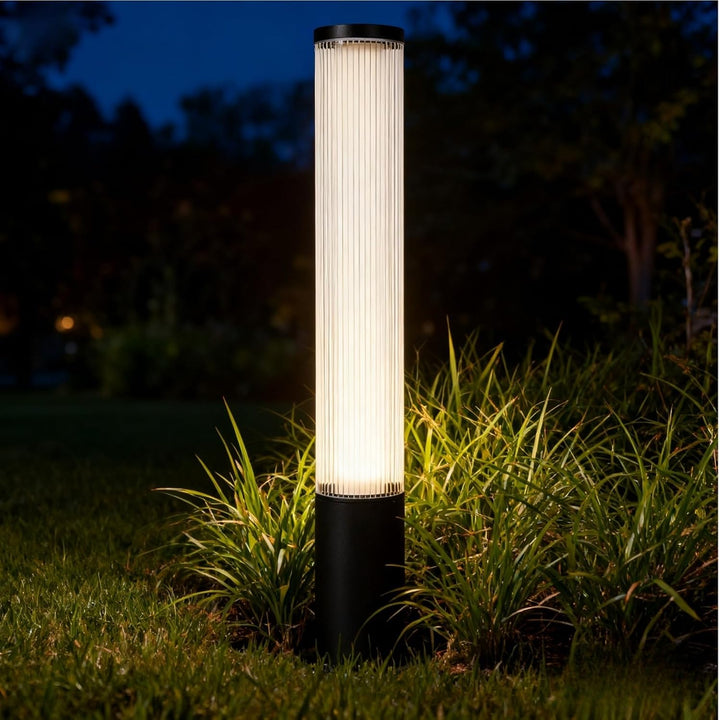 CPLA14 DC12V Low Voltage Integrated 28W 32" LED 3000K Outdoor Aluminum Ribbed Bollard Path Light Bolted Mount Base IP65 Waterproof