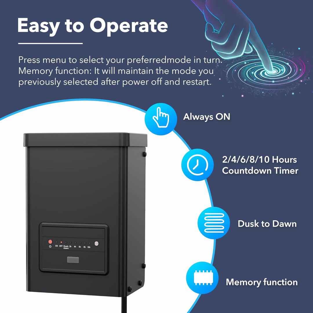 TSPA 60/120/200/300W AC 12V Outputs, Low Voltage Outdoor Plastic Transformer with Photocell and Countdown Timer