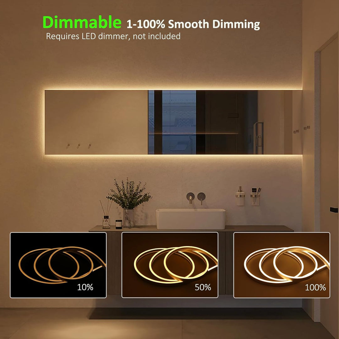 Outdoor Landscape Lighting LED 12V Low Voltage SLN01 Dotless COB Neon LED 16.4FT (5M) Strip Light DC24V 2.44W/ft IP67 4MMx10MM Outdoor Rated Dimmable Low Voltage Silicone Strip Light