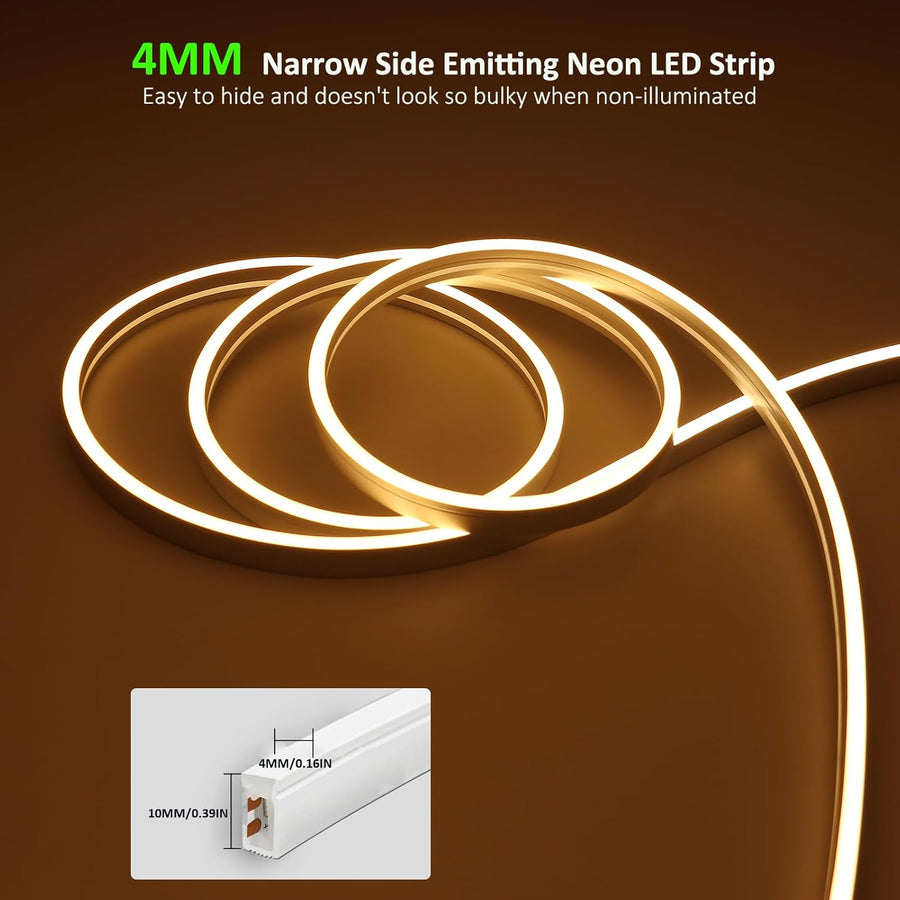 Outdoor Landscape Lighting LED 12V Low Voltage SLN01 Dotless COB Neon LED 16.4FT (5M) Strip Light DC24V 2.44W/ft IP67 4MMx10MM Outdoor Rated Dimmable Low Voltage Silicone Strip Light 3000K Warm White