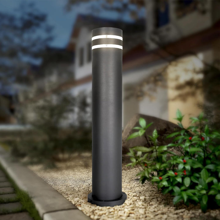 BPLA09 24" 120V Line Voltage E26 Socket Black Aluminum Round Bollard Path Light Outdoor Lighting