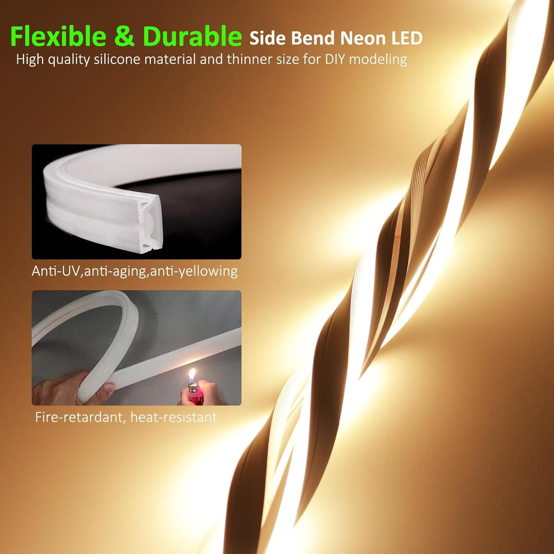 Outdoor Landscape Lighting LED 12V Low Voltage SLN01 Dotless COB Neon LED 16.4FT (5M) Strip Light DC24V 2.44W/ft IP67 4MMx10MM Outdoor Rated Dimmable Low Voltage Silicone Strip Light
