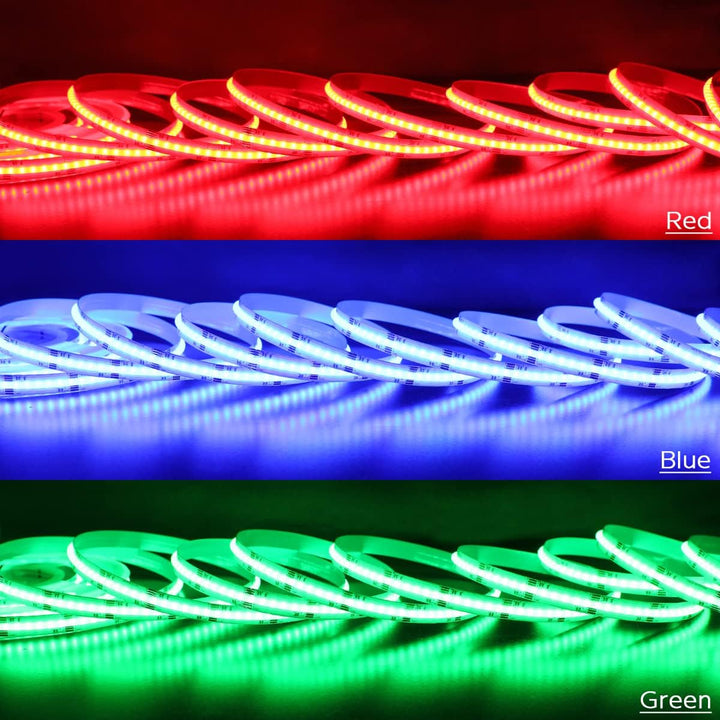 SLD09 Dotless Linear LED RGB CCT Color Changing and Tunable White 16.4ft (5M) 5.5W/ft COB Strip Lights IP20/IP67 Low Voltage 12mm DC24V Tape Light