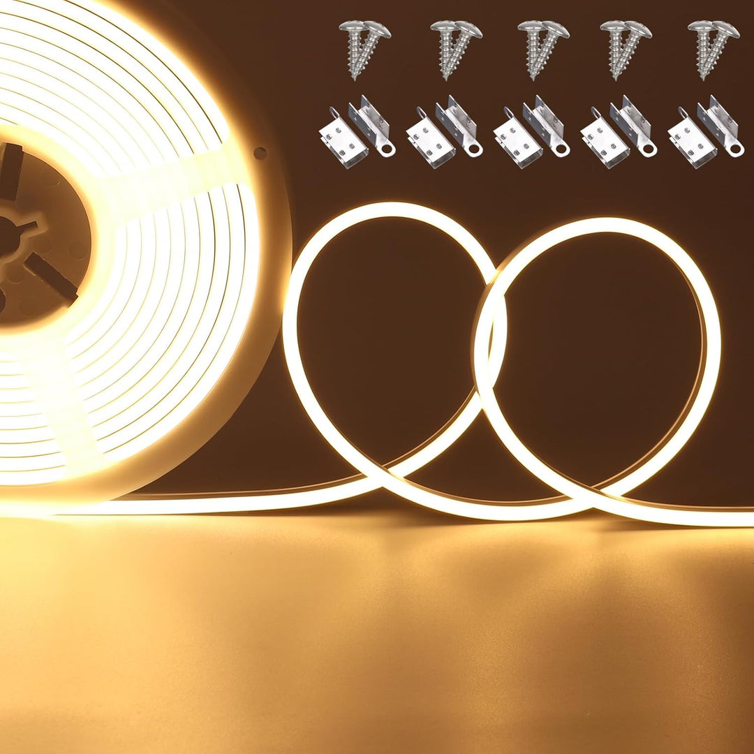 Outdoor Landscape Lighting LED 12V Low Voltage SLN01 Dotless COB Neon LED 16.4FT (5M) Strip Light DC24V 2.44W/ft IP67 4MMx10MM Outdoor Rated Dimmable Low Voltage Silicone Strip Light