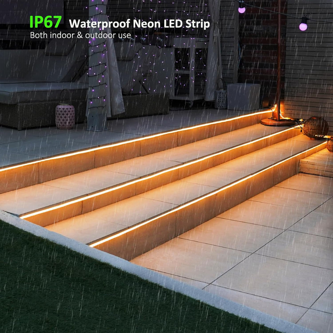 Outdoor Landscape Lighting LED 12V Low Voltage SLN01 Dotless COB Neon LED 16.4FT (5M) Strip Light DC24V 2.44W/ft IP67 4MMx10MM Outdoor Rated Dimmable Low Voltage Silicone Strip Light