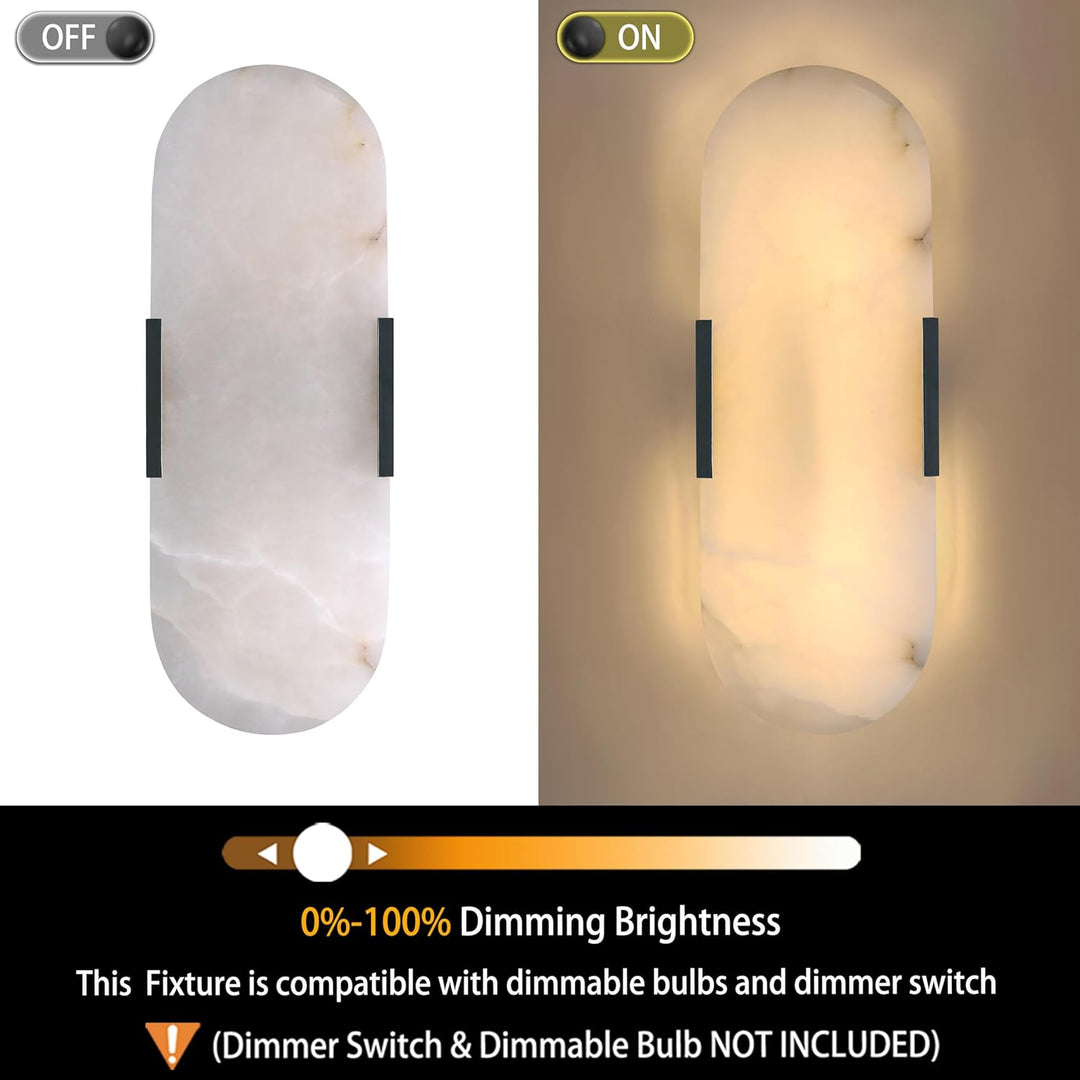 SCH12 Alabaster Marble 15" Indoor Wall Sconce Light Dimmable LED E12 Candelabra Base Socket Line Voltage 120V