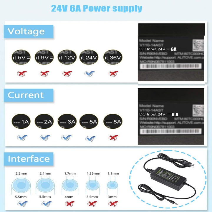 LED Strip Lights 24V 6A 144W Power Supply, LED Strip Adapter, 100-240V AC to 24V DC Transformer with DC Output Jack for Neon Rope Light Compatible with 5.5mmx2.5mm, LED Light