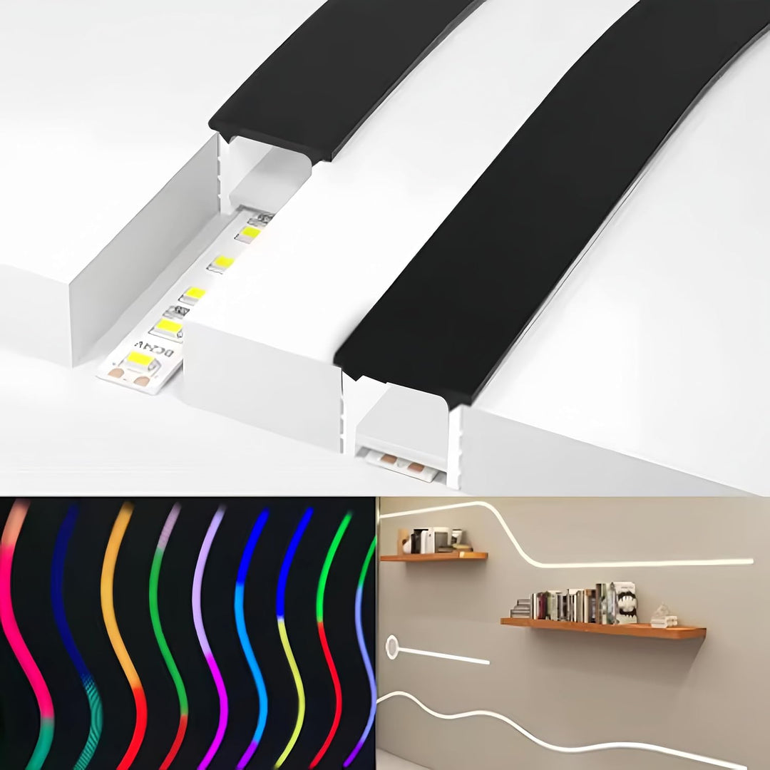 SC01 Black Silicone LED Channel with Flange Recessed Flexible Tube Black Cover 33ft/10M Roll