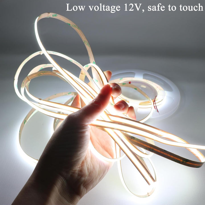 SLD14 Dotless COB Cut Anywhere At Will Linear Single-Color 3000K/6000K LED Dimmable, 3.96W/ft 16.4ft COB Strip Lights IP20 Low Voltage 8mm DC12V/24V Tape Light