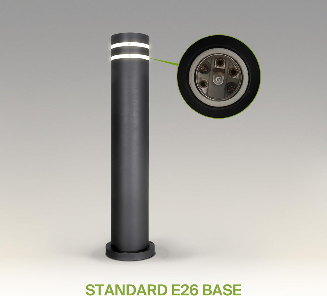 BPLA09 24" 120V Line Voltage E26 Socket Black Aluminum Round Bollard Path Light Outdoor Lighting