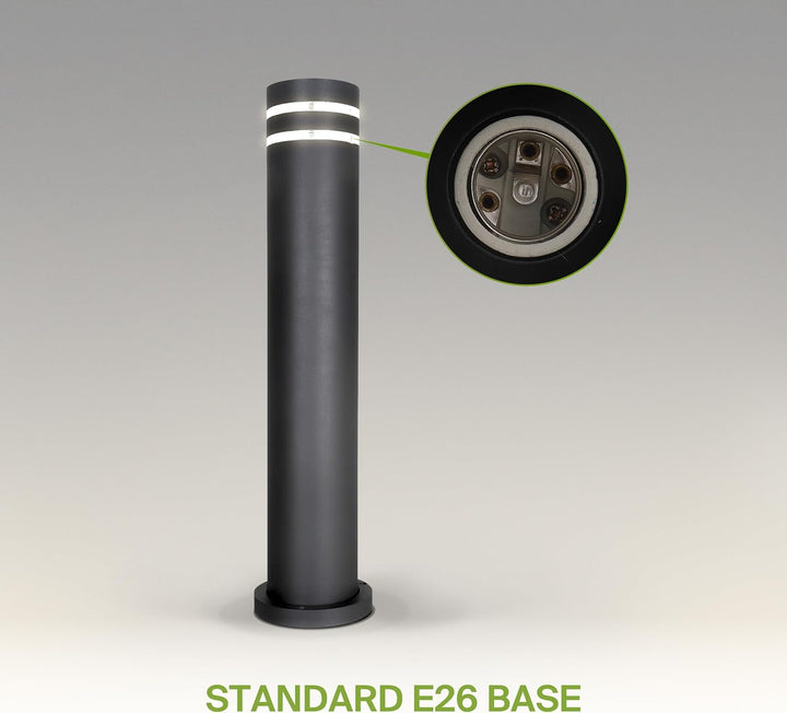 BPLA09 24" 120V Line Voltage E26 Socket Black Aluminum Round Bollard Path Light Outdoor Lighting
