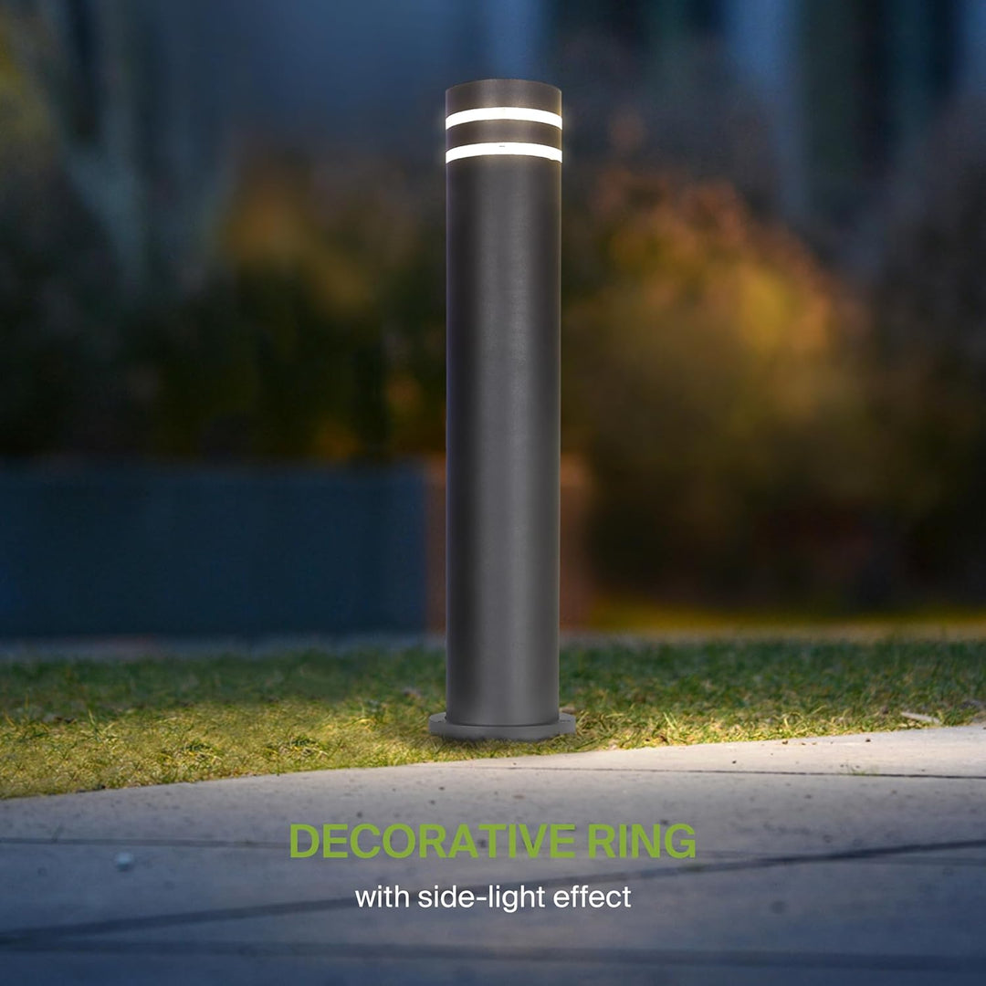 BPLA09 24" 120V Line Voltage E26 Socket Black Aluminum Round Bollard Path Light Outdoor Lighting