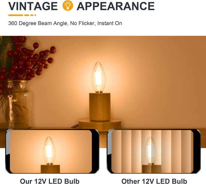 E12 4W Filament 12V AC/DC Candelabra and Small Base Package Low Voltage LED Light Bulbs Dimmable Energy Saving Light Bulb