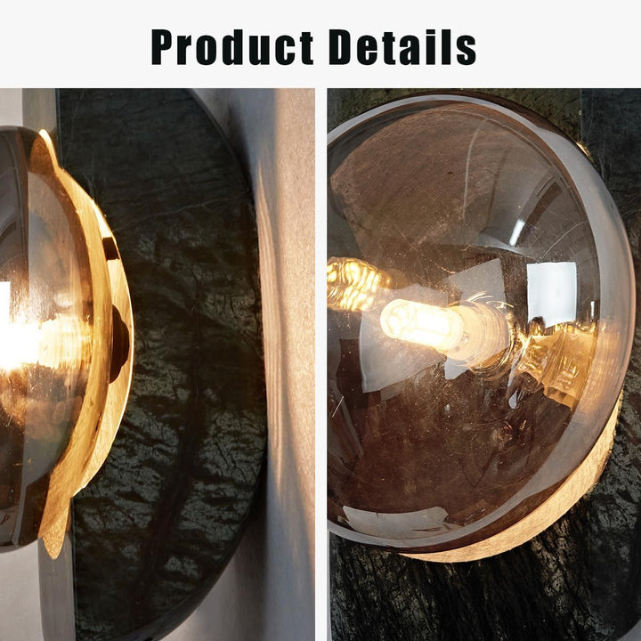 SCH13 Smoked Luster Veining Globe Solid Green Marble Indoor and Outdoor Wall Sconce Light 6.9"x5.5"x10.9" LED G9 Base Socket Line Voltage 120V Waterproof