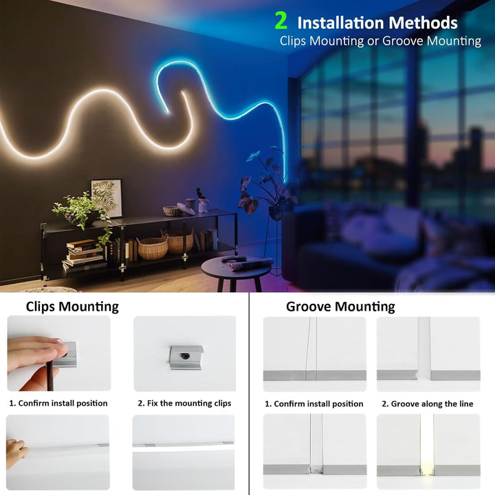 Outdoor Landscape Lighting LED 12V Low Voltage SLN01 Dotless COB Neon LED 16.4FT (5M) Strip Light DC24V 2.44W/ft IP67 4MMx10MM Outdoor Rated Dimmable Low Voltage Silicone Strip Light