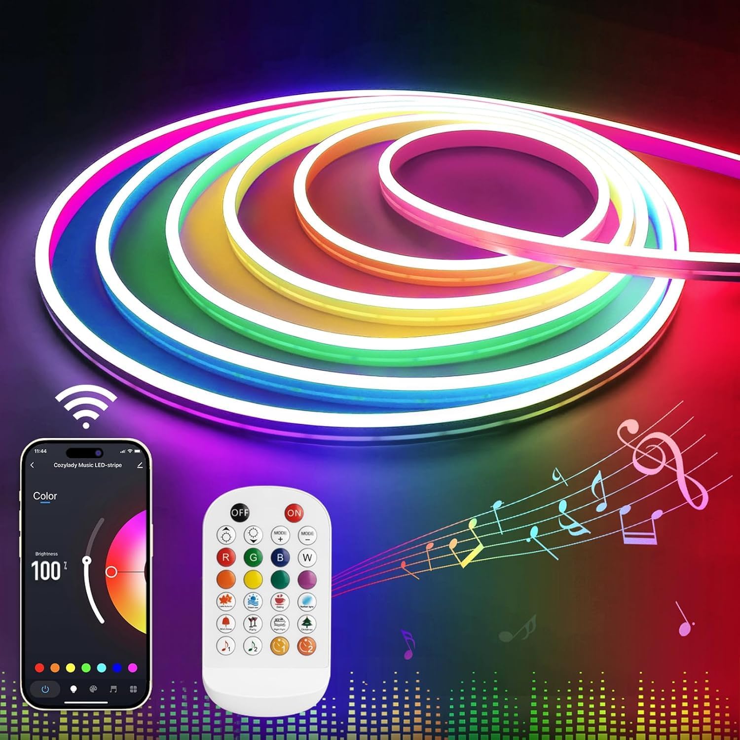 SLNR01 Dotless COB 2.2W/ft 6mmx12mm Smart Bluetooth RGB Neon LED Strip
