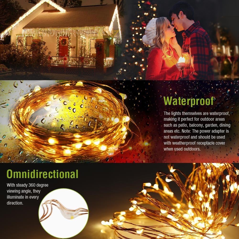 Fairy Lights LED 4.5V Low Voltage Dimmable Copper Wire Starry String Lights 2700K or 5000K IP65 Waterproof with Remote Control and Adapter