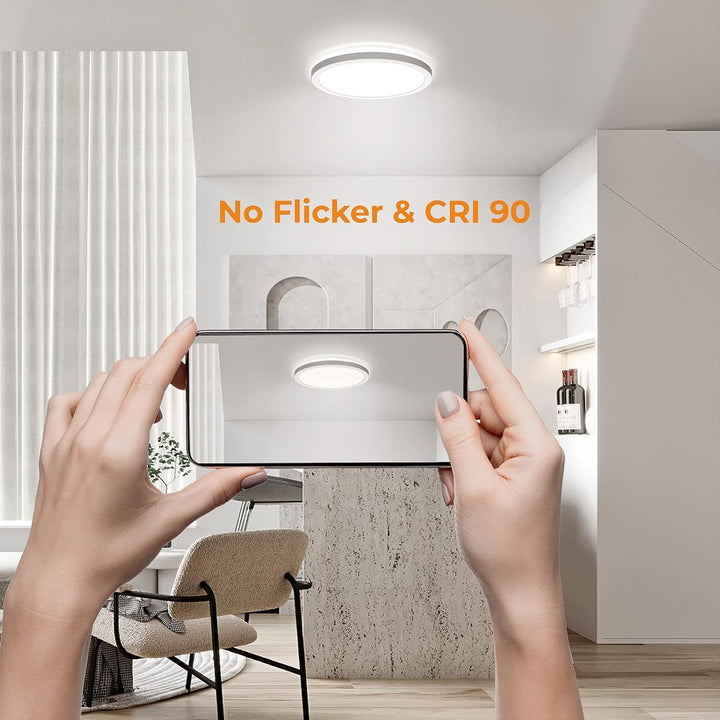 9" LED Selectable 120V Line Voltage 18W 1800LM 3CCT 3000K/4000K/5000K CRI90 Non-dimmable White Flush Mount Ceiling Light