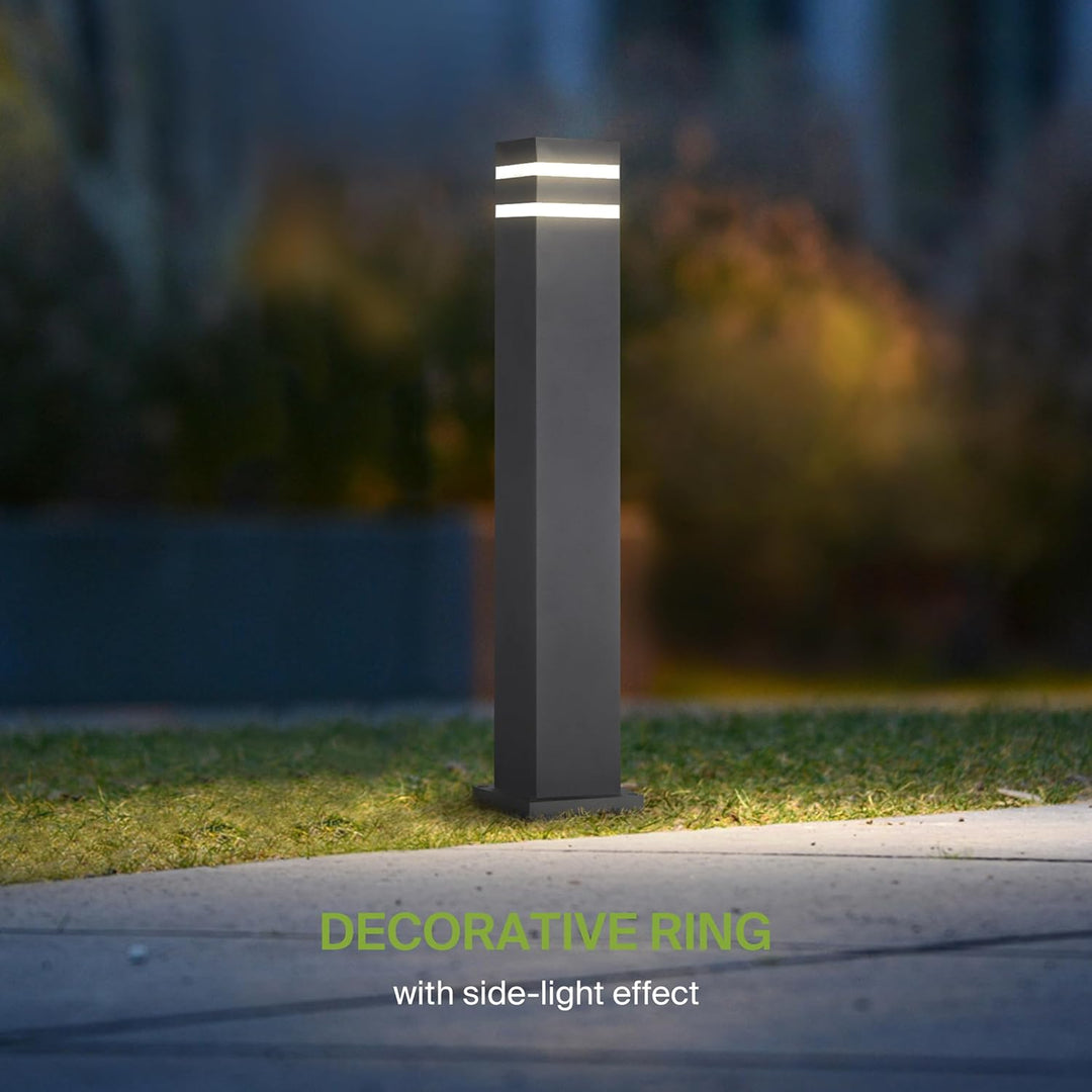 BPLA10 24" 120V Line Voltage E26 Socket Black Aluminum Square Bollard Path Light Outdoor Lighting