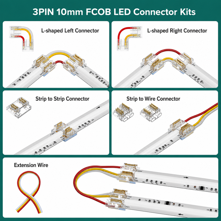 Outdoor Landscape Lighting LED 12V Low Voltage 5-Pack SLD 3-Pin Low Voltage CCT COB LED Strip Connectors - 10mm & 12mm Dotless Strip Lights