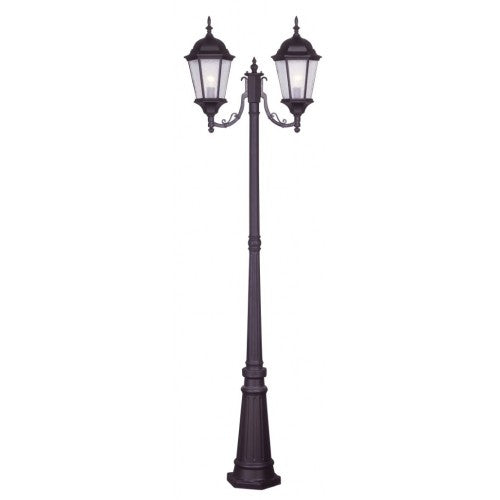 Hamilton Medium Base 2 Light Bulb Socket Outdoor 2 Head Post 24.5" x 9.5" x 86" Cast Aluminum and Clear Water Glass, Bronze Finish 120V for Garden, Exterior Post - 7554-07