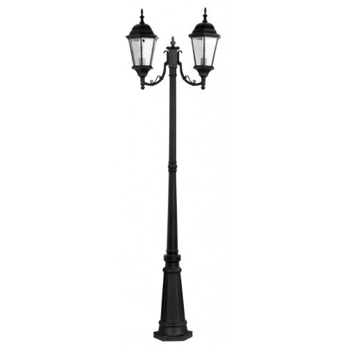 Hamilton Medium Base 2 Light Bulb Socket Outdoor 2 Head Post 24.5" x 9.5" x 86" Aluminum and Clear Beveled Glass, Textured Black Finish 120V for Garden, Exterior Post - 7554-14