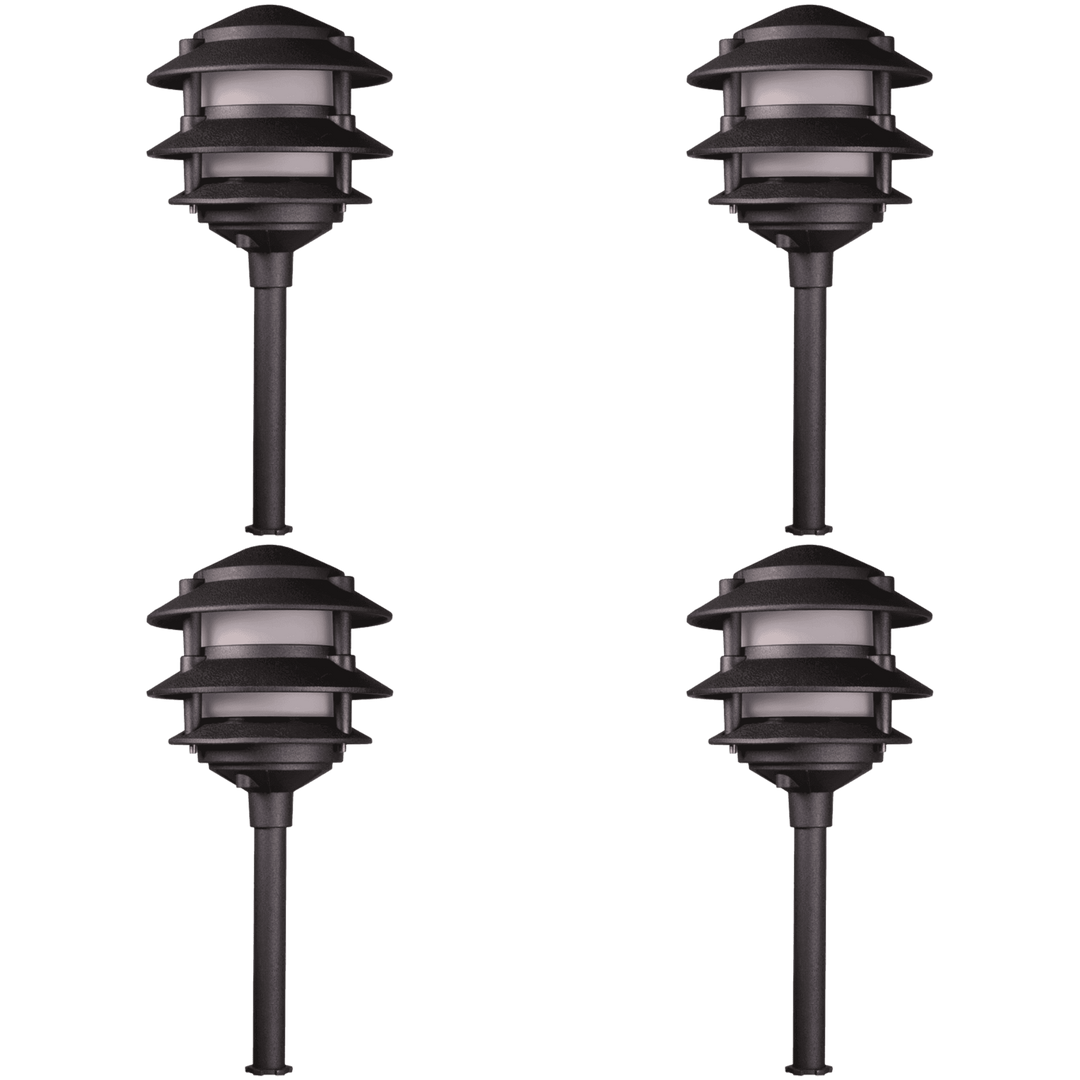 KL302 4x/8x/12x Package 12V AC/DC Aluminum Low Voltage Landscape Lighting 3 Tier Pagoda Path Light 5W 3000K Bulb