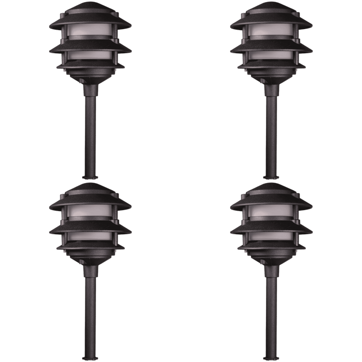 KL302 4x/8x/12x Package 12V AC/DC Aluminum Low Voltage Landscape Lighting 3 Tier Pagoda Path Light 3W 2700K Bulb